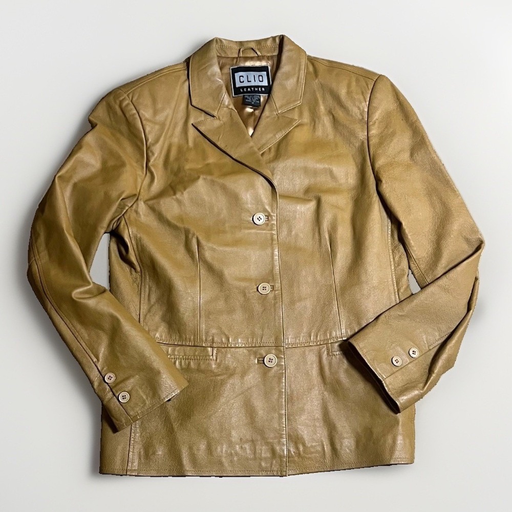 Clio Leather Jacket Blazer Medium Light Brown 100% Leather Minimalist Corporate